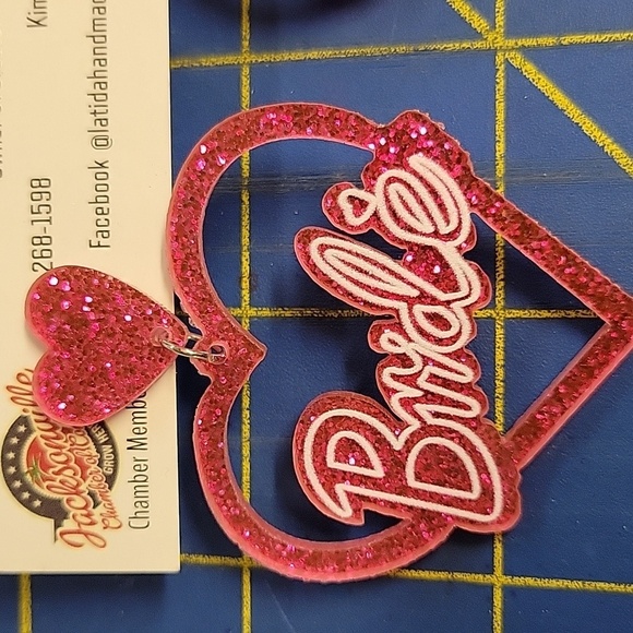 Bride Pink Heart 2.25" Resin Earrings - Picture 2 of 2